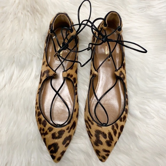 Relisted Aquazurra animal print fur lace up flats - Picture 3 of 6
